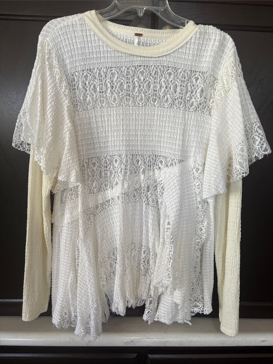 Free People Tops - Free People Cream Crochet & Lace Layered Long Sleeve Top